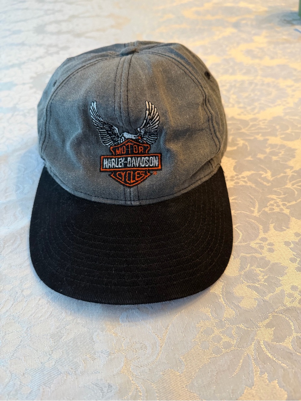 Harley-Davidson Gray Crown Black Brim Eagle Logo Cap with Orange Accents